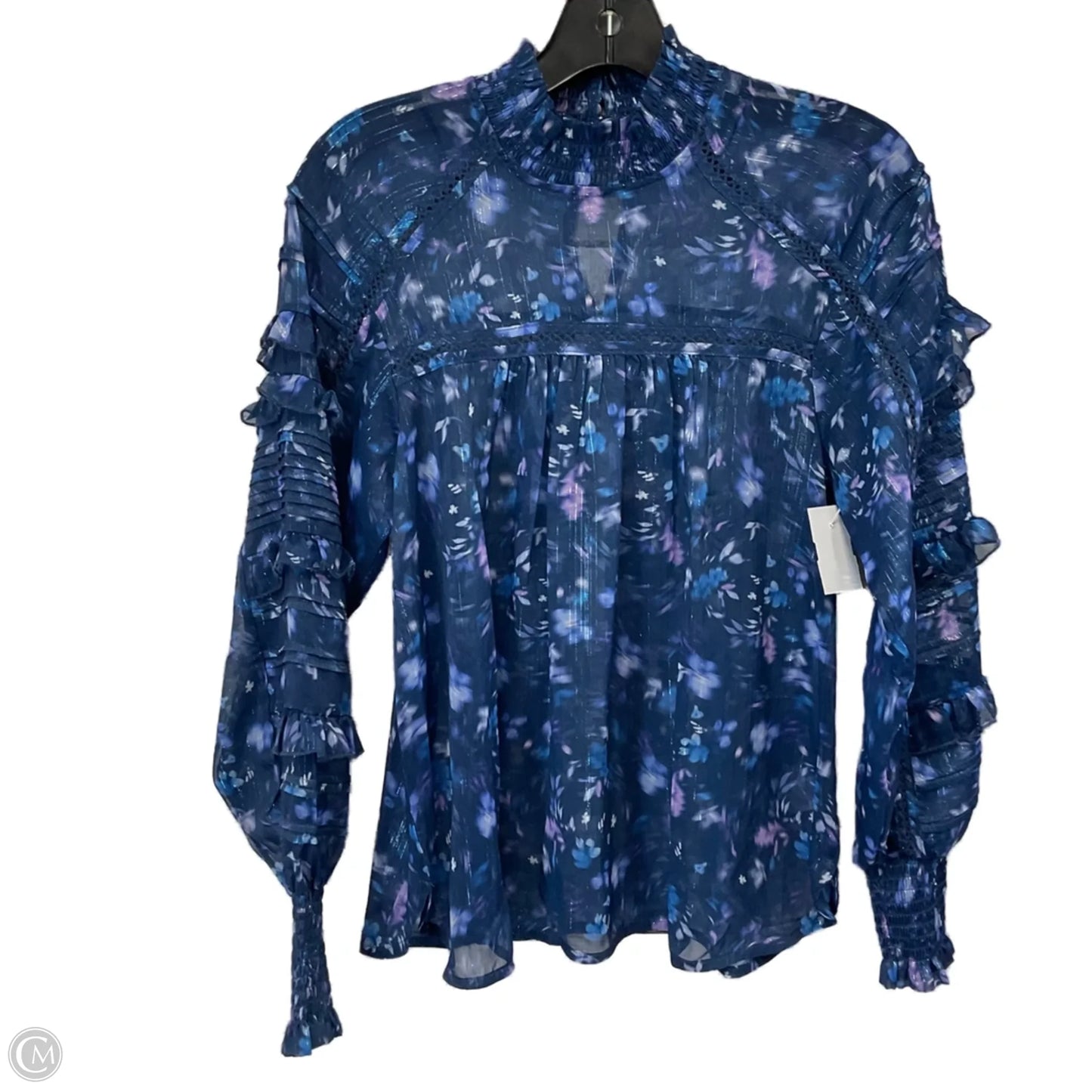 Blouse Long Sleeve By French Connection In Blue, Size: Xs