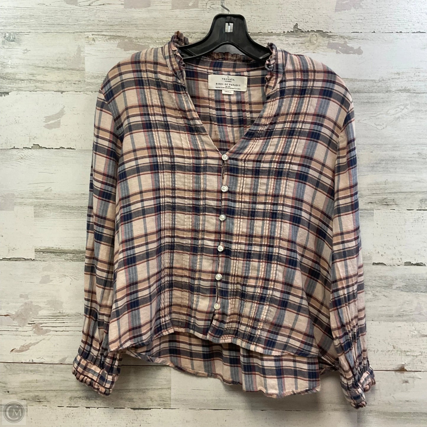 Blouse Long Sleeve By TROVATA In Pink & Tan, Size: S