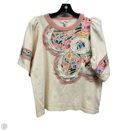 Top Short Sleeve By Easel In Cream & Pink, Size: S