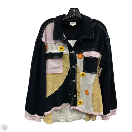 Jacket Shirt By Pol In Black & Grey, Size: M