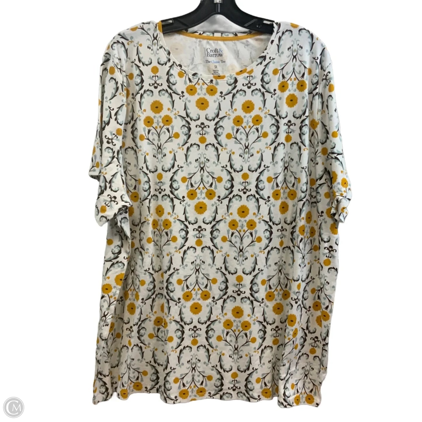 Top Short Sleeve By Croft And Barrow In Cream & Yellow, Size: 3x