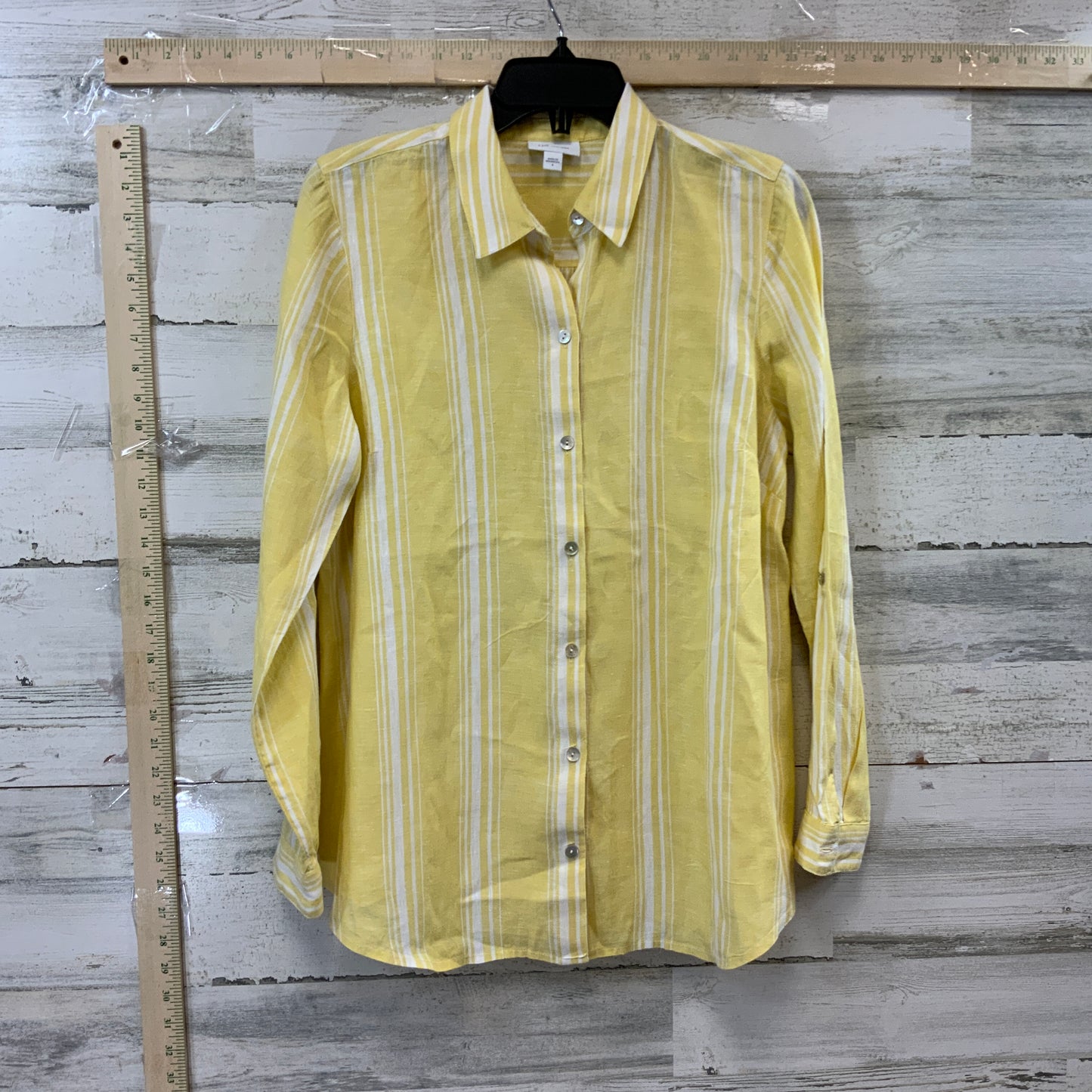 White & Yellow Blouse Long Sleeve J. Jill, Size S