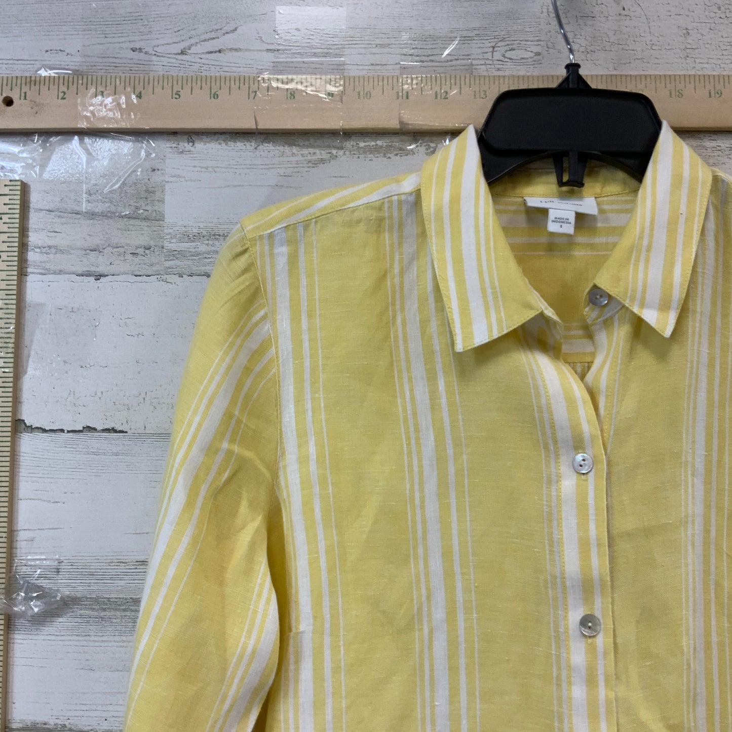 White & Yellow Blouse Long Sleeve J. Jill, Size S