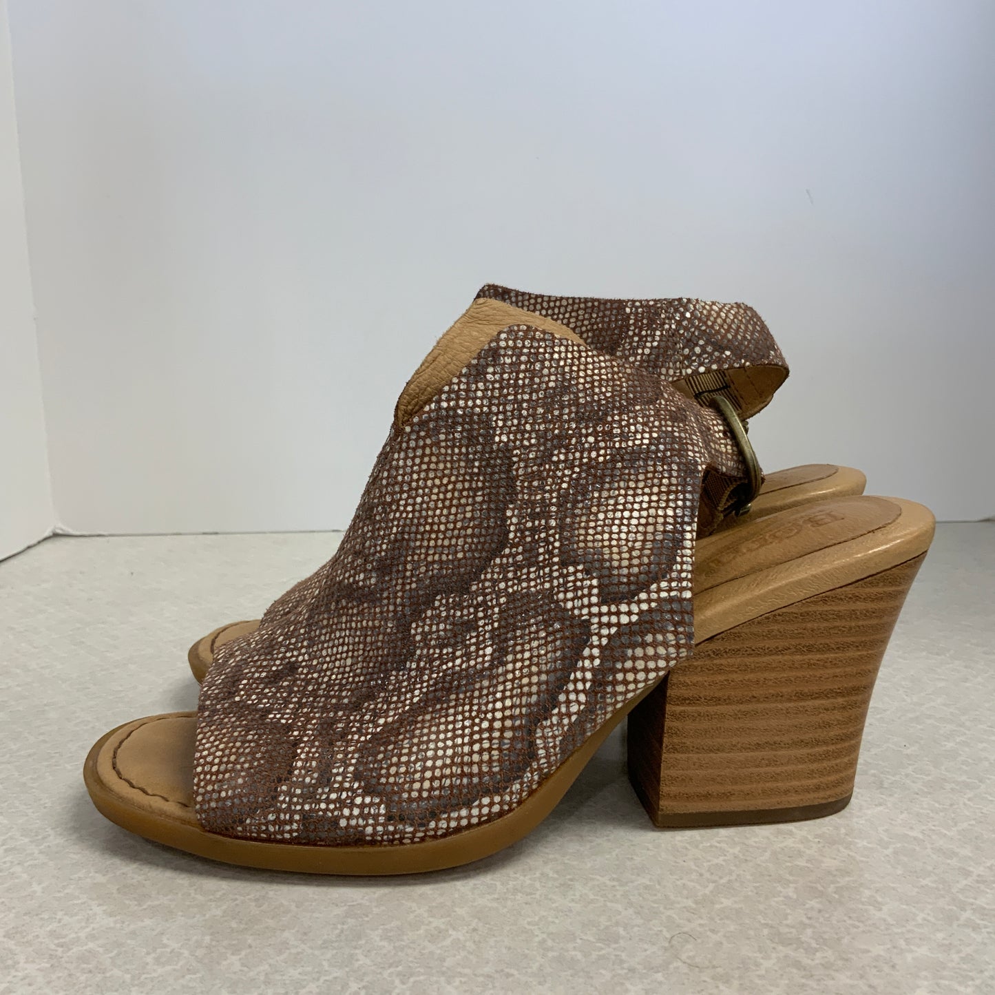 Snakeskin Print Sandals Heels Block Born, Size 8