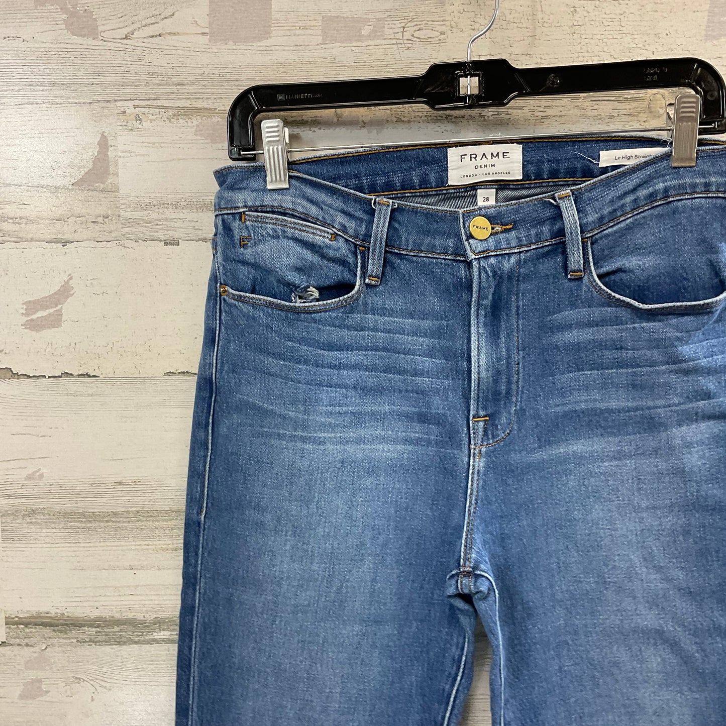 Jeans Straight By Frame In Blue Denim, Size: 6