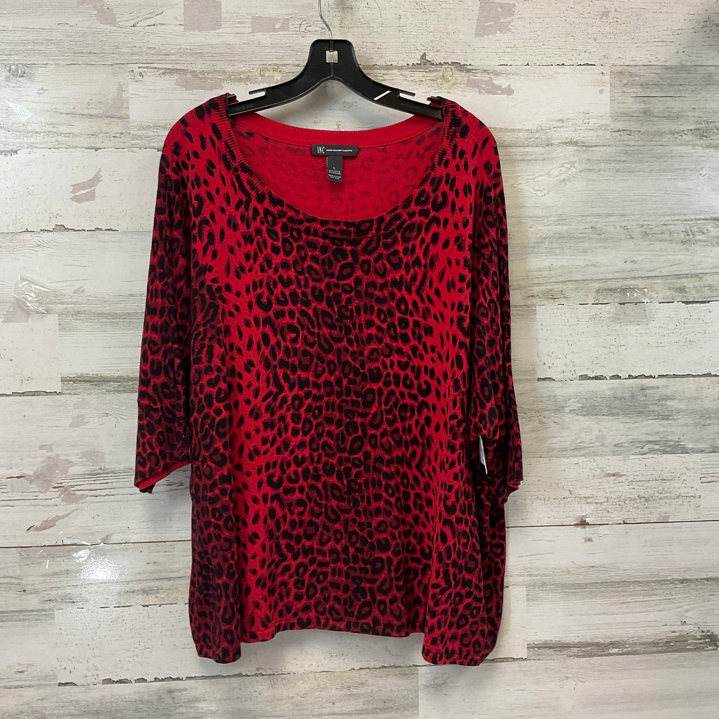 Top 3/4 Sleeve By International Concepts In Black & Red, Size: L