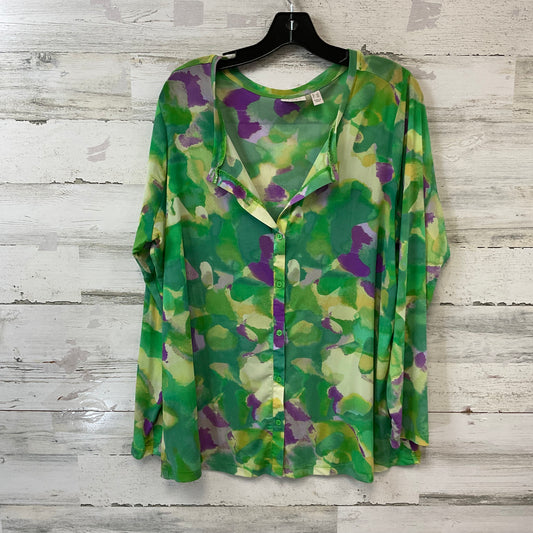 Blouse Long Sleeve By Logo In Green, Size: 1x