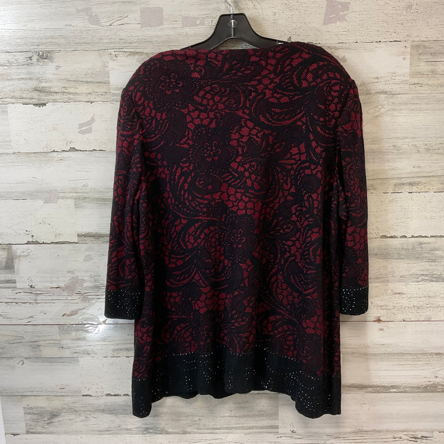 Sweater Cardigan By Ming Wang In Black & Red, Size: 1x