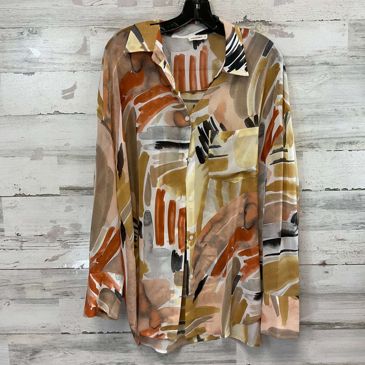 Blouse Long Sleeve By ANDTHEWHY In Brown, Size: 1x