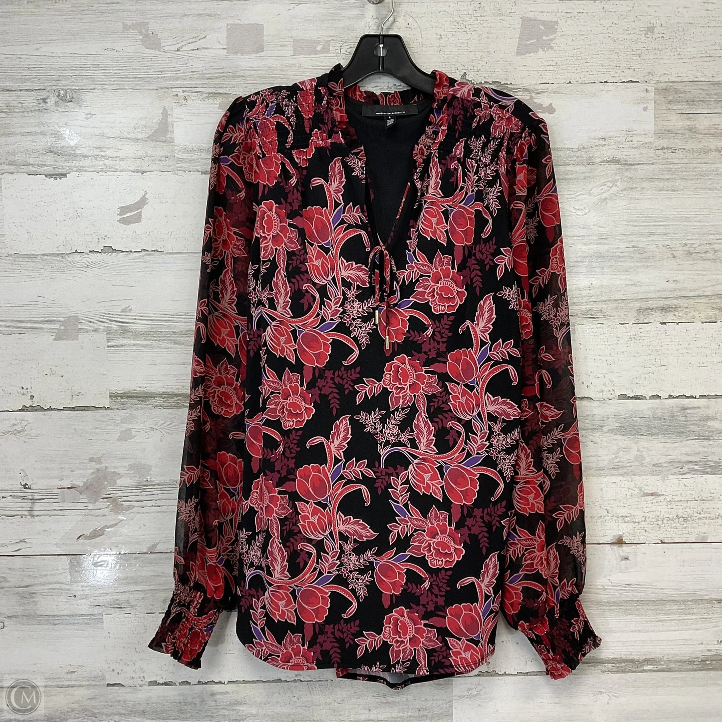 Blouse Long Sleeve By White House Black Market In Red, Size: L