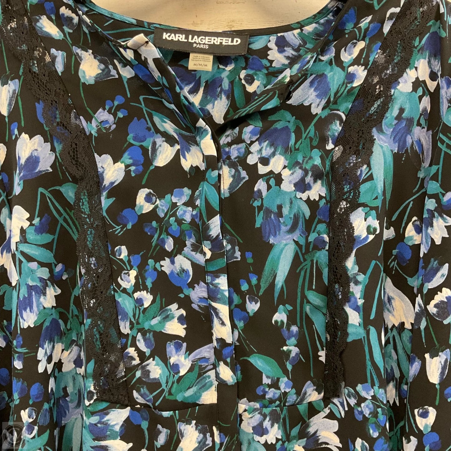 Blouse Long Sleeve By Karl Lagerfeld In Black & Blue, Size: M