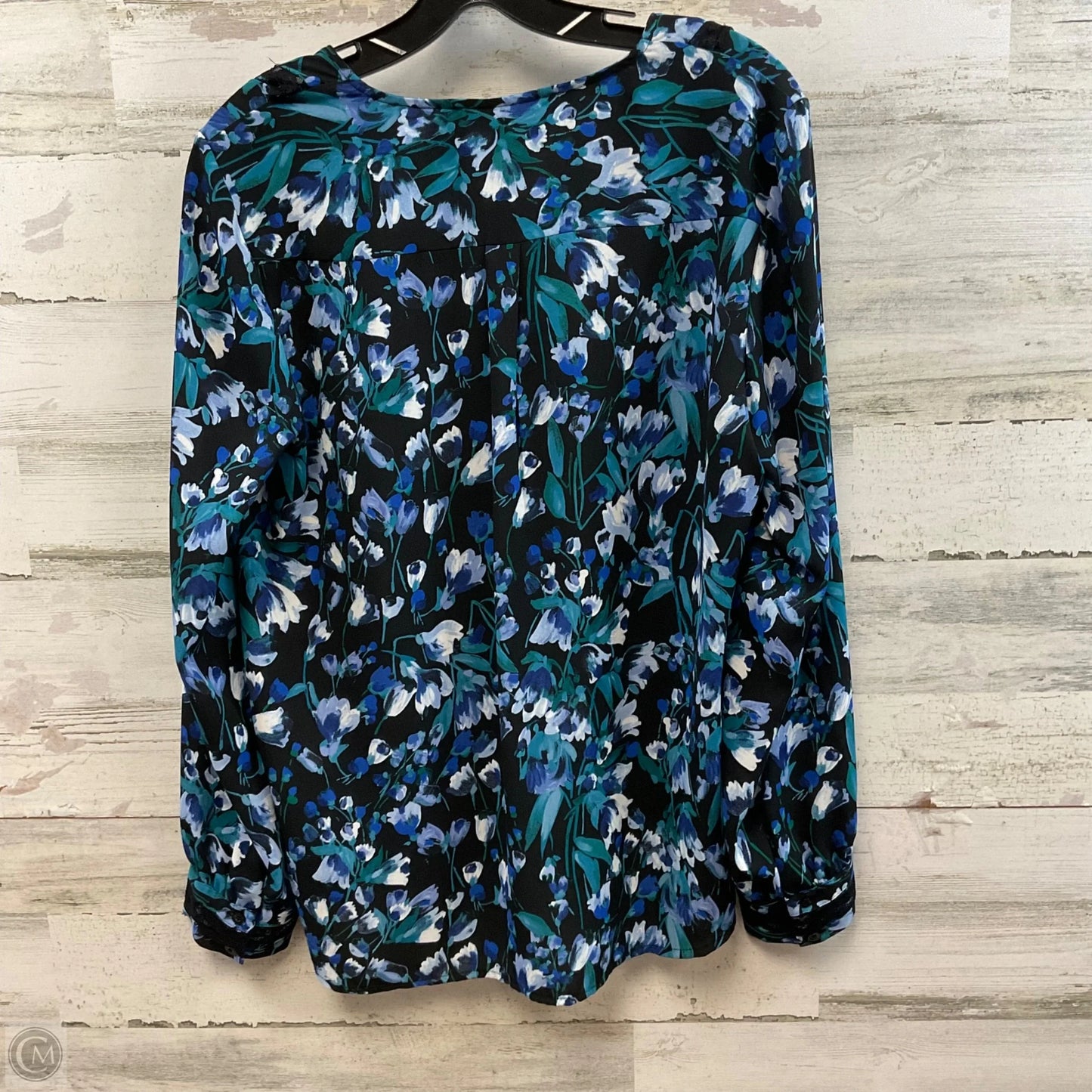 Blouse Long Sleeve By Karl Lagerfeld In Black & Blue, Size: M