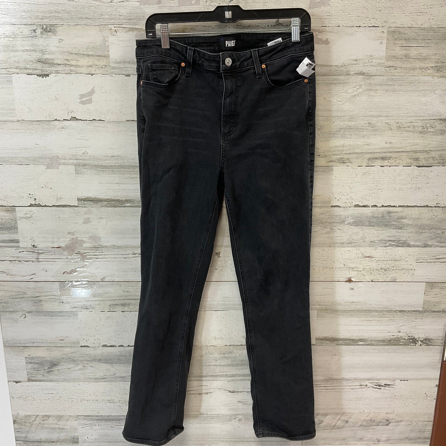 Jeans Straight By Paige In Black Denim, Size: 10