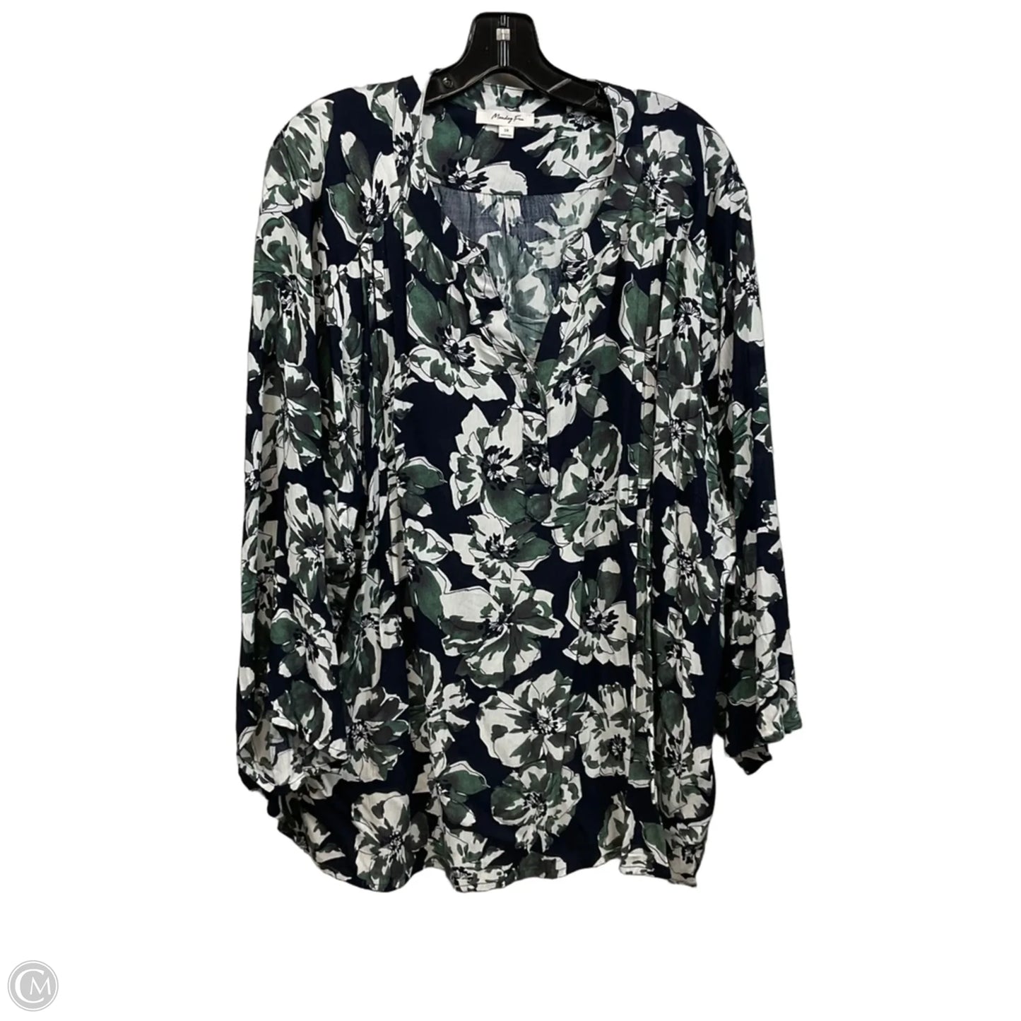 Blouse Long Sleeve By Monday Fun In Black & Green, Size: 3x
