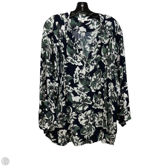 Blouse Long Sleeve By Monday Fun In Black & Green, Size: 3x