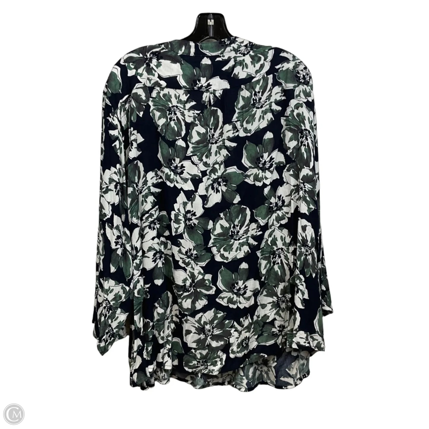 Blouse Long Sleeve By Monday Fun In Black & Green, Size: 3x