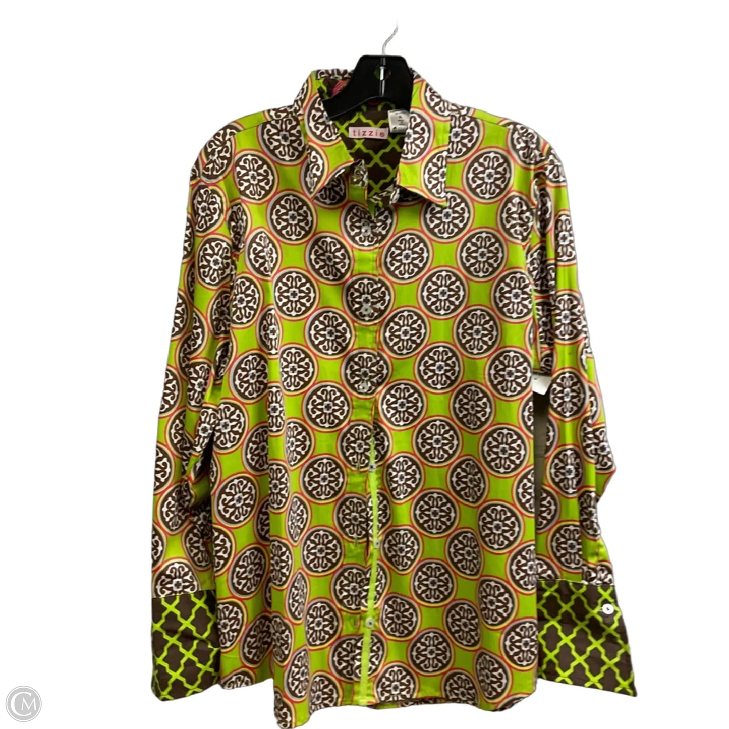 Blouse Long Sleeve By TIZZIE In Green, Size: Xl