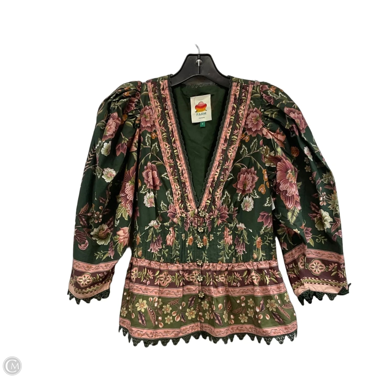 Blouse 3/4 Sleeve By Farm Rio In Green, Size: S