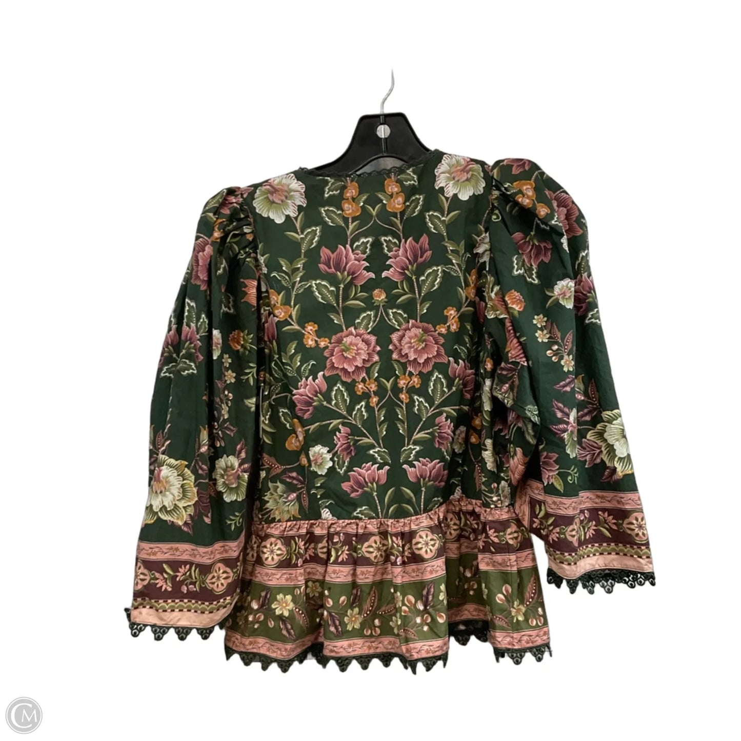 Blouse 3/4 Sleeve By Farm Rio In Green, Size: S