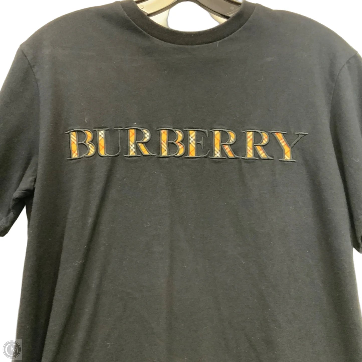 Top Short Sleeve Luxury Designer By Burberry In Black, Size: M