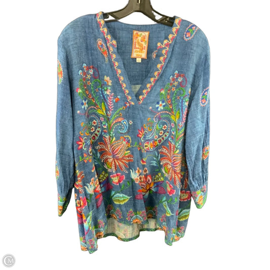 Blouse Long Sleeve By Johnny Was In Blue, Size: L