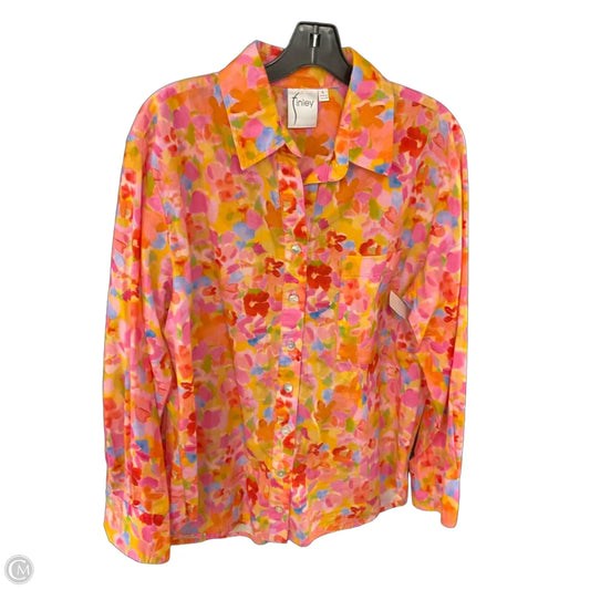 Blouse Long Sleeve By Finley In Pink, Size: L