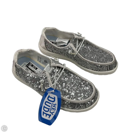 Shoes Sneakers By Hey Dude In Silver, Size: 9