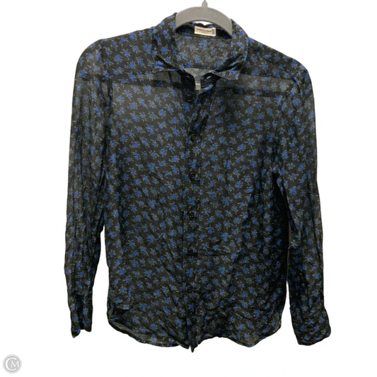 Blouse Luxury Designer By Yves Saint Laurent In Black & Blue, Size: Xs