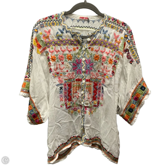 Blouse Short Sleeve By Johnny Was In White, Size: M
