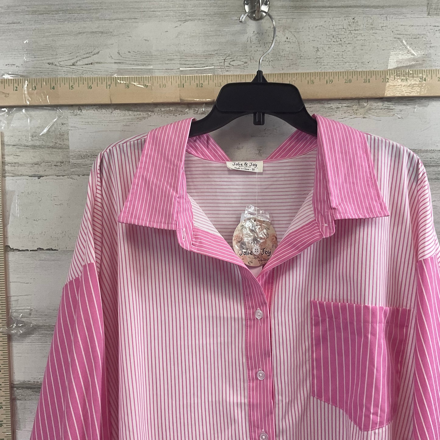 Pink & White Blouse Long Sleeve JOLIE & JOY, Size 3x