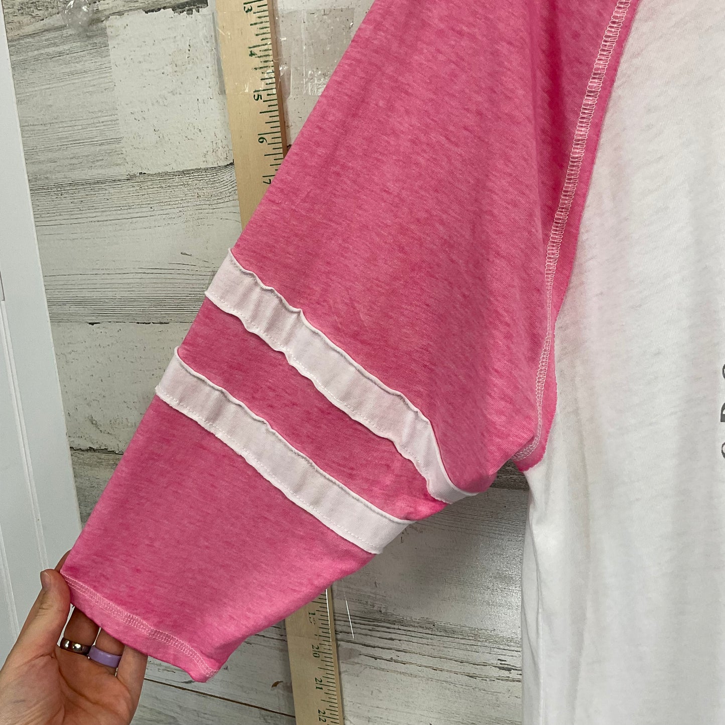 Pink & White Top 3/4 Sleeve Basic Cactus + Pearl, Size L