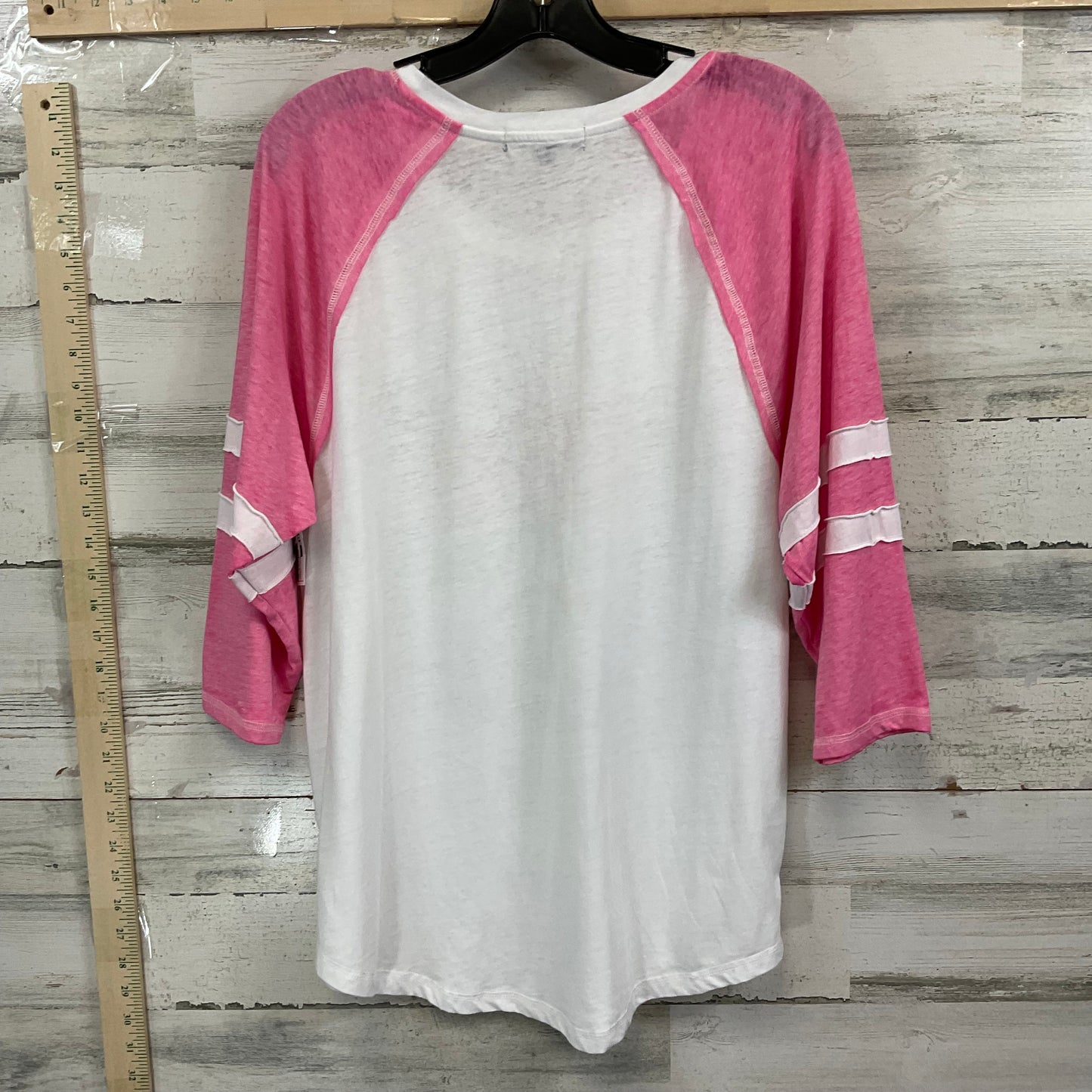 Pink & White Top 3/4 Sleeve Basic Cactus + Pearl, Size L