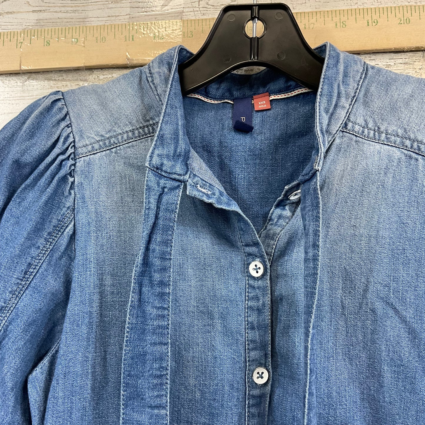 Blue Denim Blouse Long Sleeve Pilcro, Size Xxs