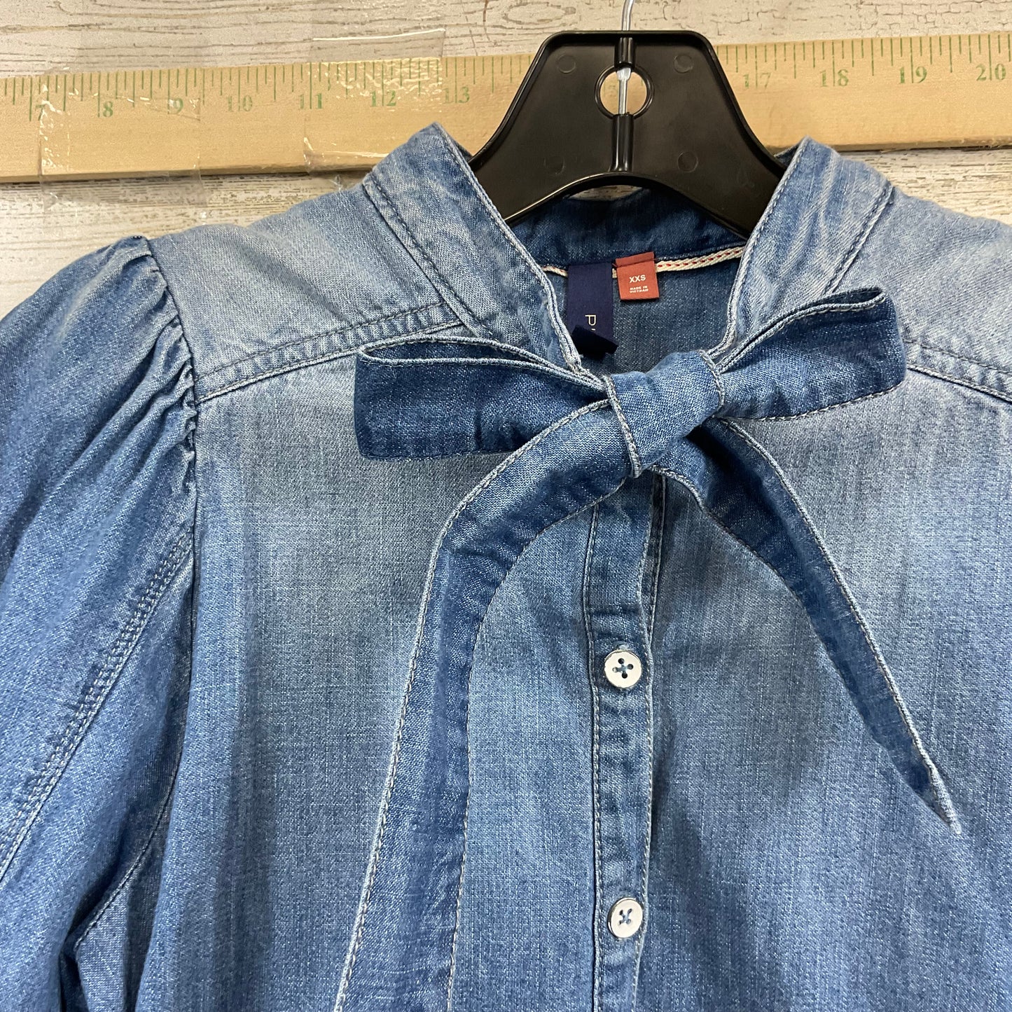 Blue Denim Blouse Long Sleeve Pilcro, Size Xxs