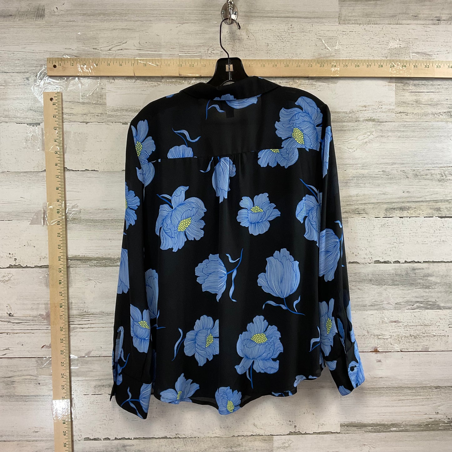 Blouse Long Sleeve By Worthington In Black & Blue, Size: Petite L