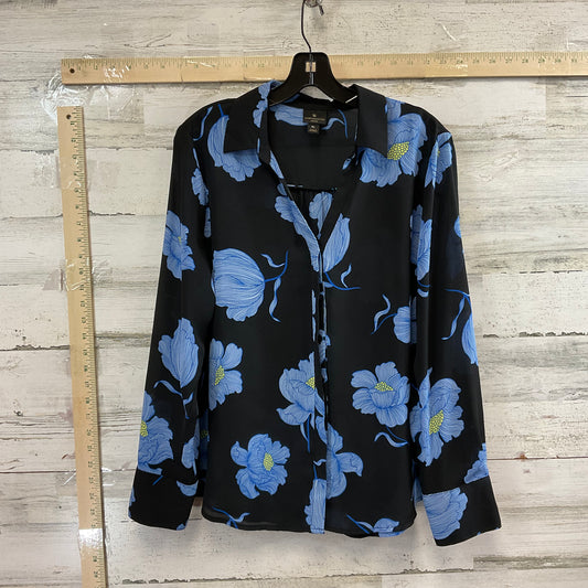 Blouse Long Sleeve By Worthington In Black & Blue, Size: Petite L