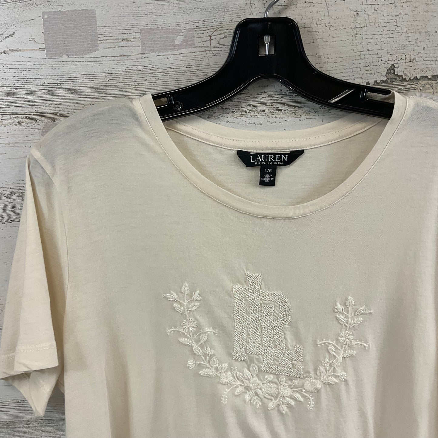 Top Short Sleeve By Lauren By Ralph Lauren In Cream, Size: L