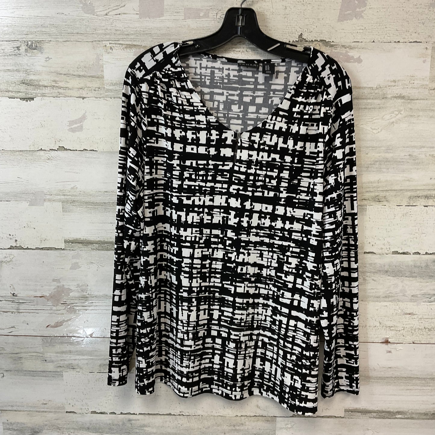 Top Long Sleeve By Tahari By Arthur Levine In Black & White, Size: 1x