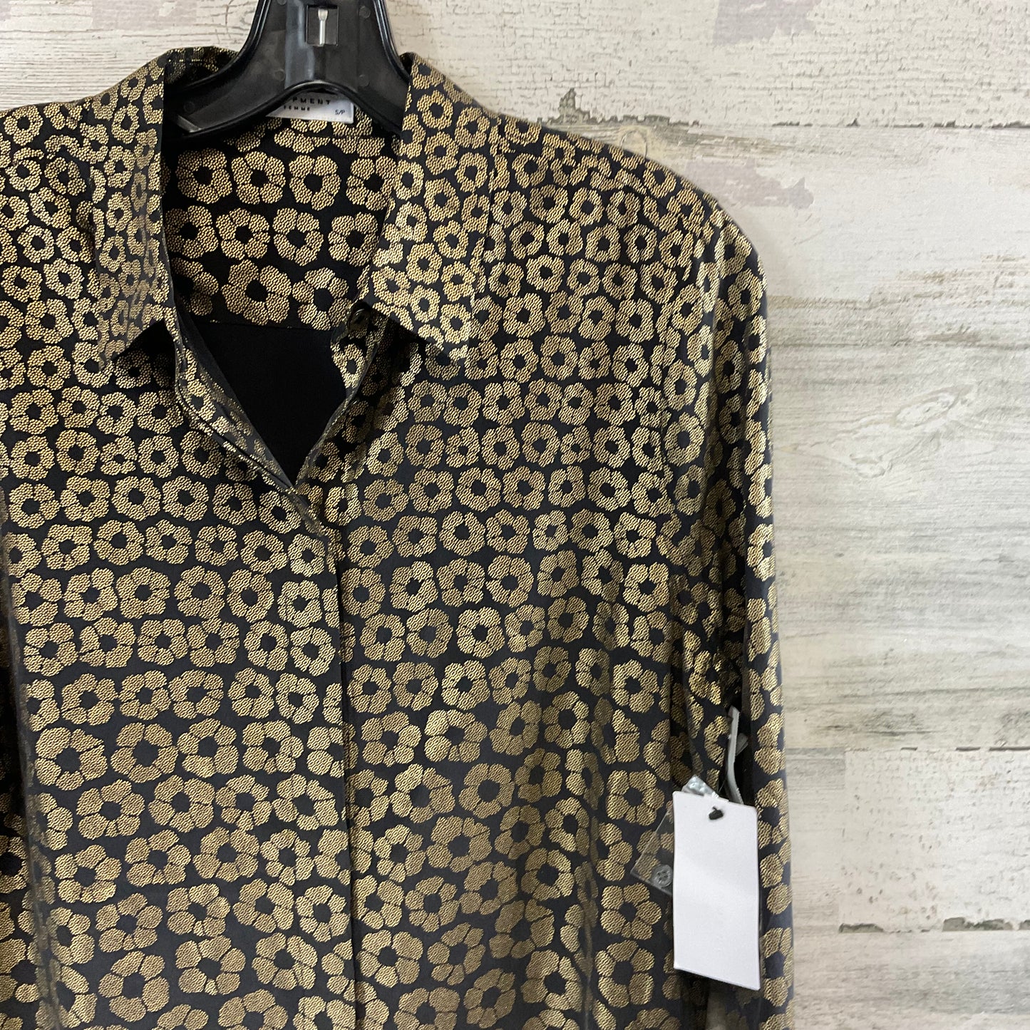 Blouse Long Sleeve By Equipment In Black & Gold, Size: S