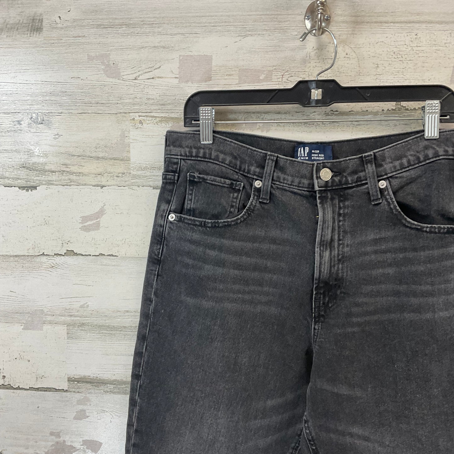 Jeans Straight By Gap In Black Denim, Size: 14