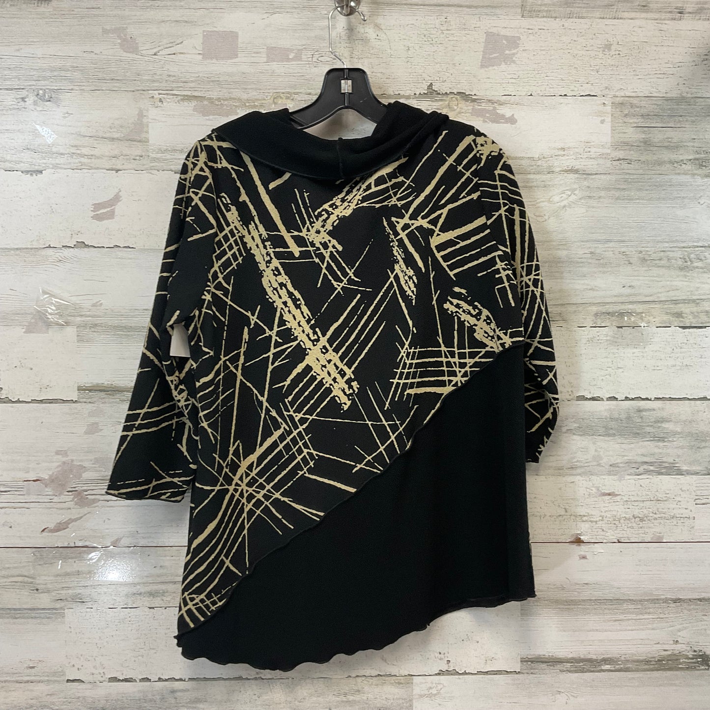 Top Long Sleeve By Ali Miles In Black & Gold, Size: Lp