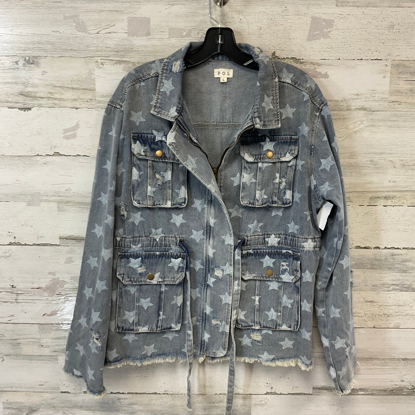 Jacket Denim By Pol In Blue Denim, Size: L