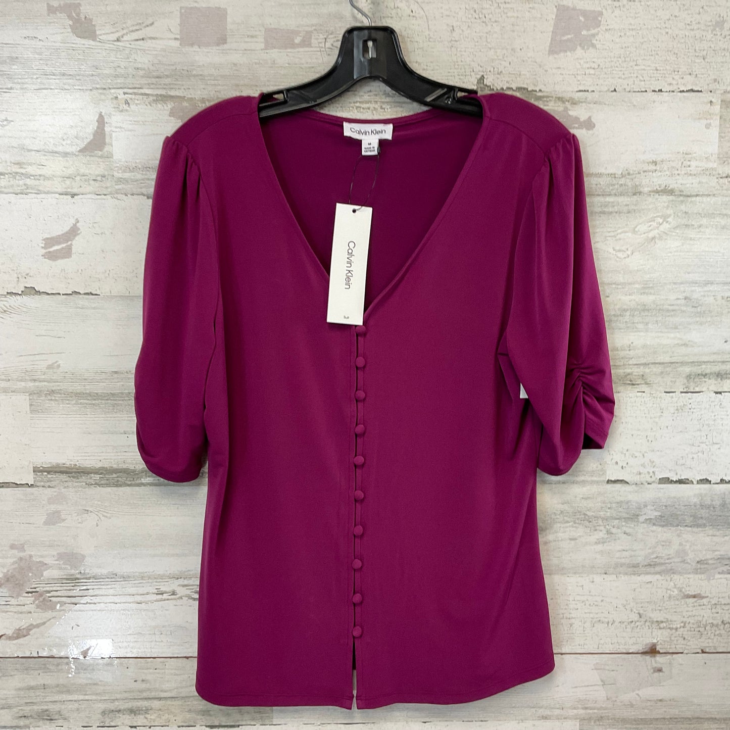 Blouse Short Sleeve By Calvin Klein In Purple, Size: M