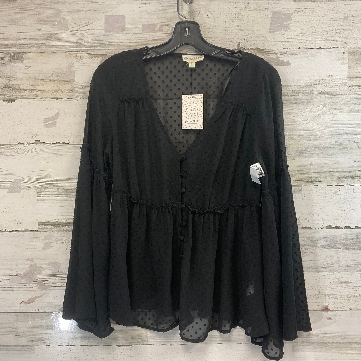 Blouse Long Sleeve By Cotton Bleu In Black, Size: Xl