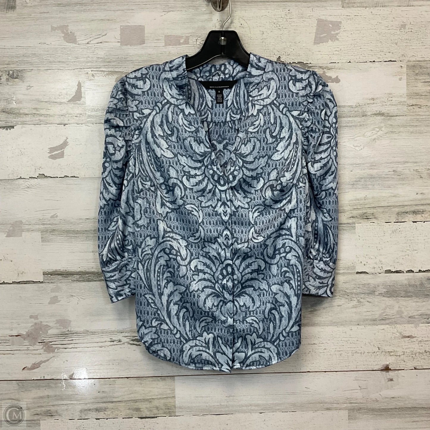 Blouse 3/4 Sleeve By White House Black Market In Blue, Size: Xs