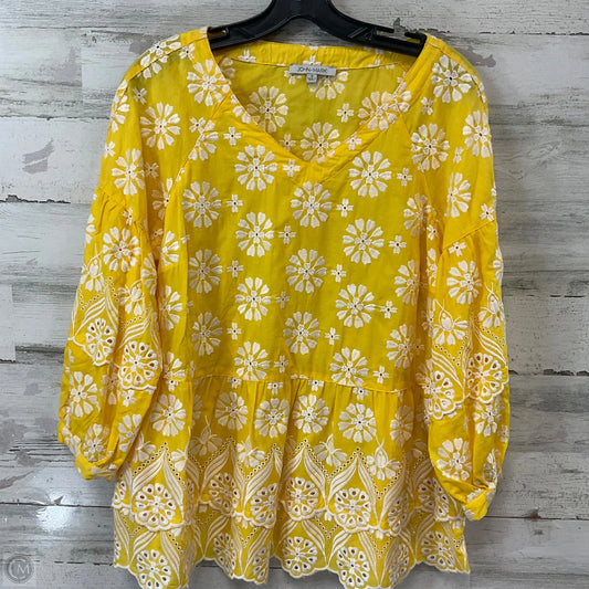 Blouse 3/4 Sleeve By John Mark In Yellow, Size: S