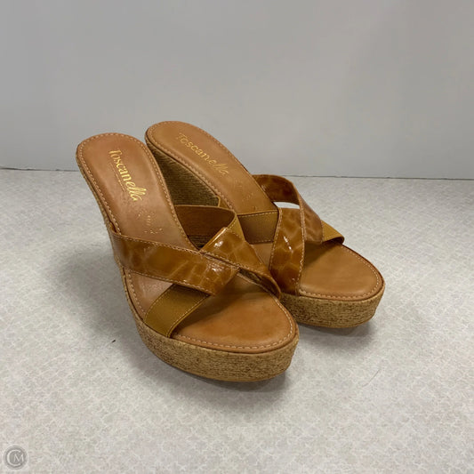 Sandals Heels Wedge By Italian Shoemakers In Brown, Size: 9