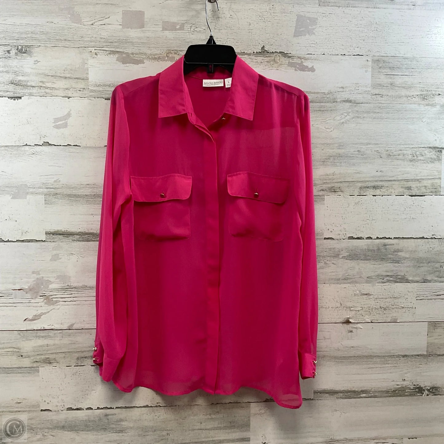 Blouse Long Sleeve By Bisou Bisou In Pink, Size: L