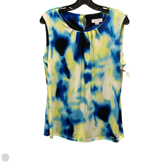 Blouse Sleeveless By Calvin Klein In Blue & Yellow, Size: L