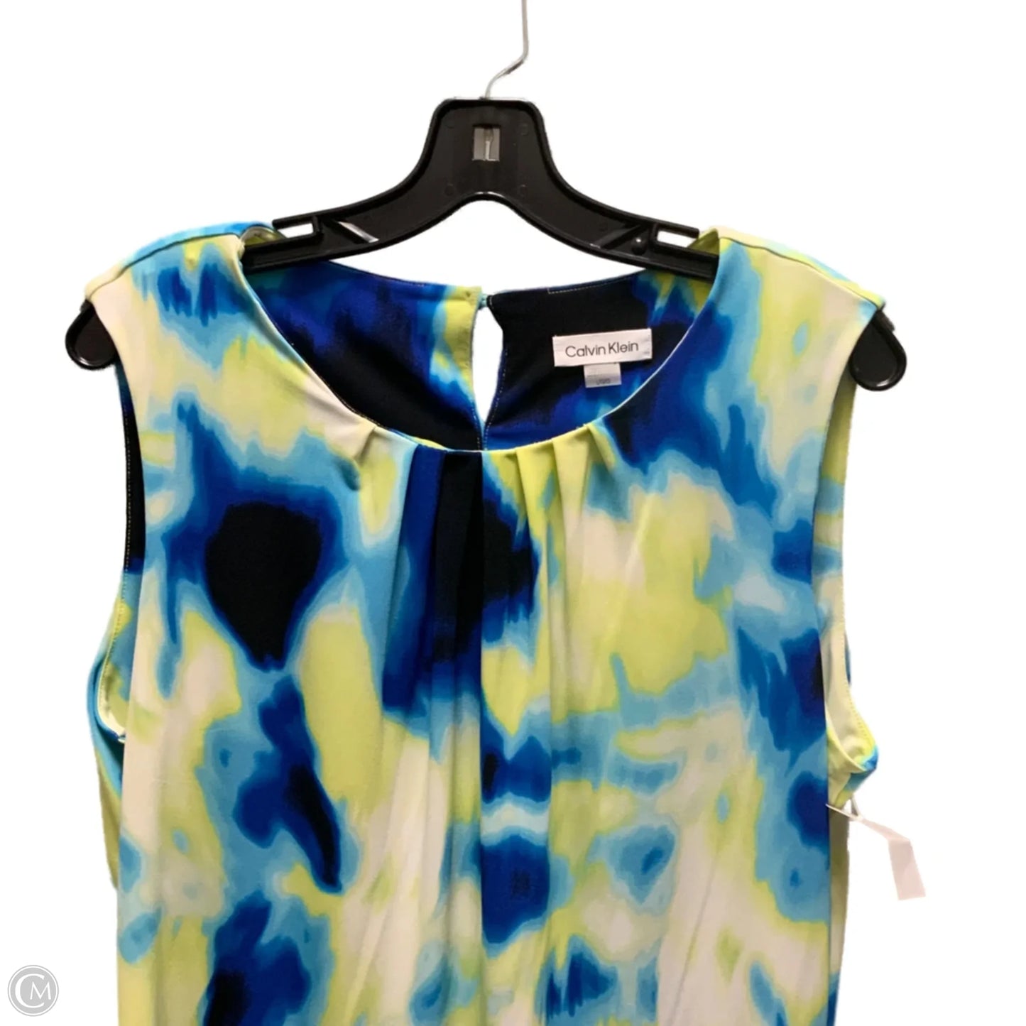 Blouse Sleeveless By Calvin Klein In Blue & Yellow, Size: L